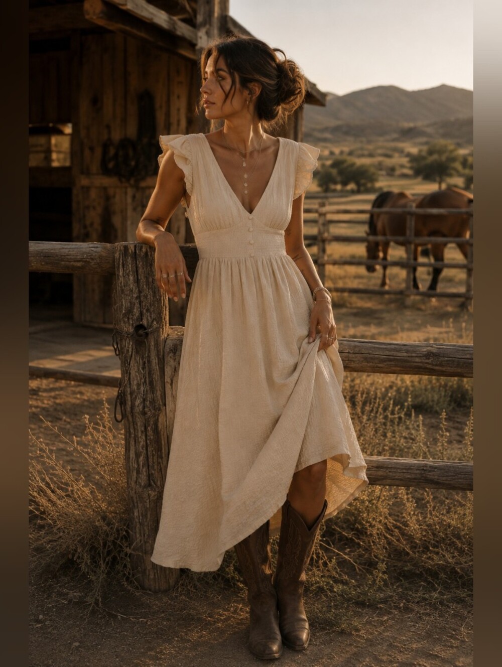 🔥🔥2 for $20🔥🔥 SHEIN Beige Midi Dress with Ruffle Accents